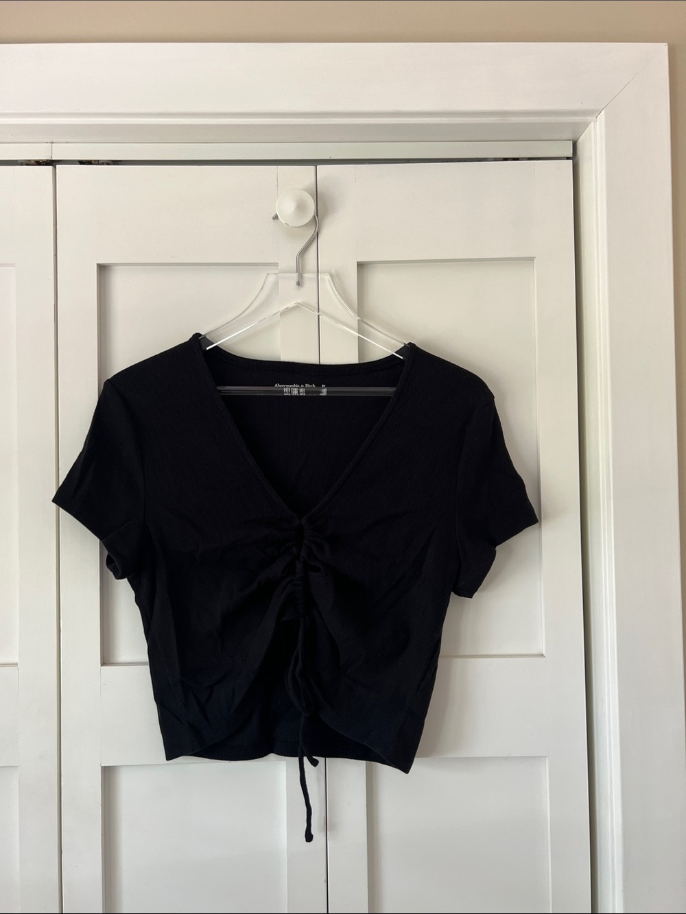 Abercrombie & Fitch Soft A&F Rib Black Cropped Scrunch Tie Tee Size XL